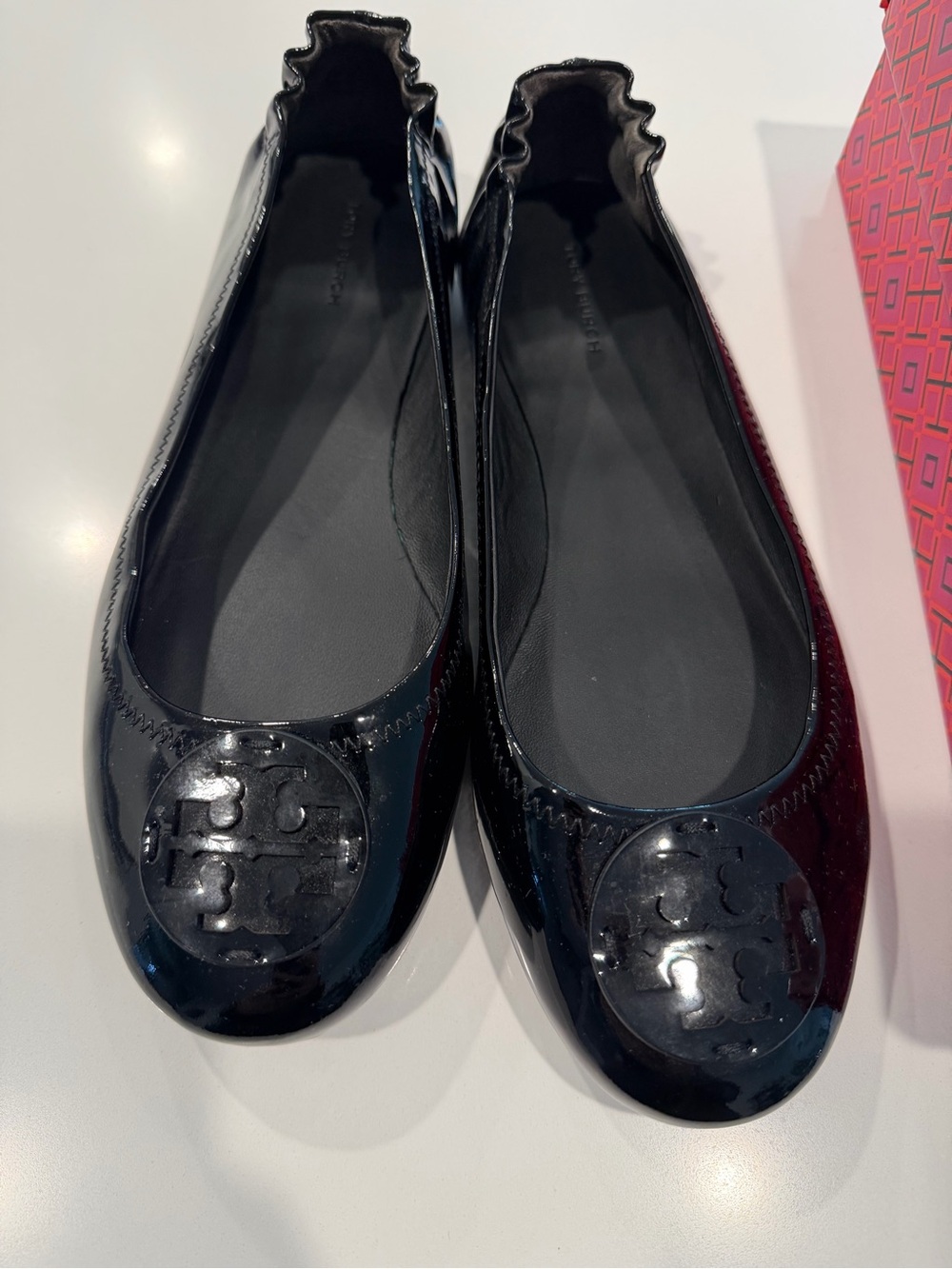 Tory Burch Minnie Travel Ballet Flats Black Patent Leather
